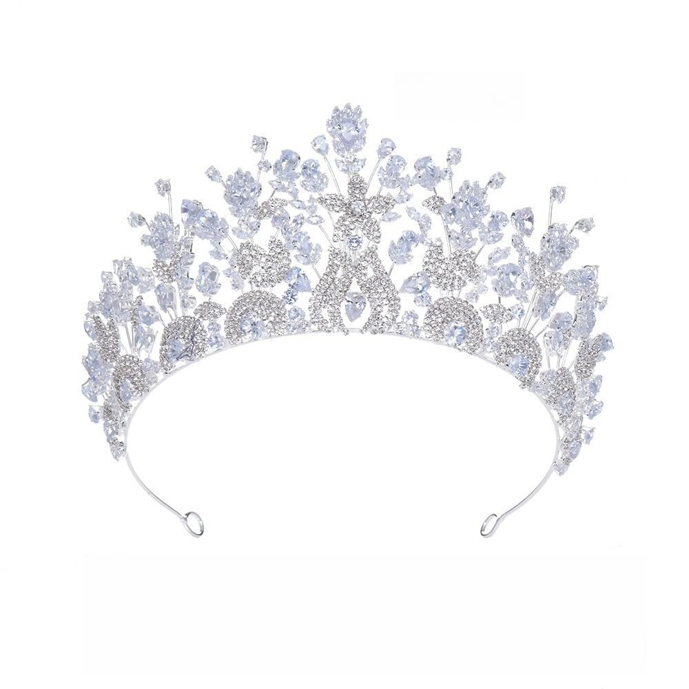 14K Gold Regal Moissanite Queen Bridal Crown, Handcrafted Crystal Wedding Headpiece & Hair Accessory, Premium Gift for Brides, Anniversary or Formal Galas (Style 5)