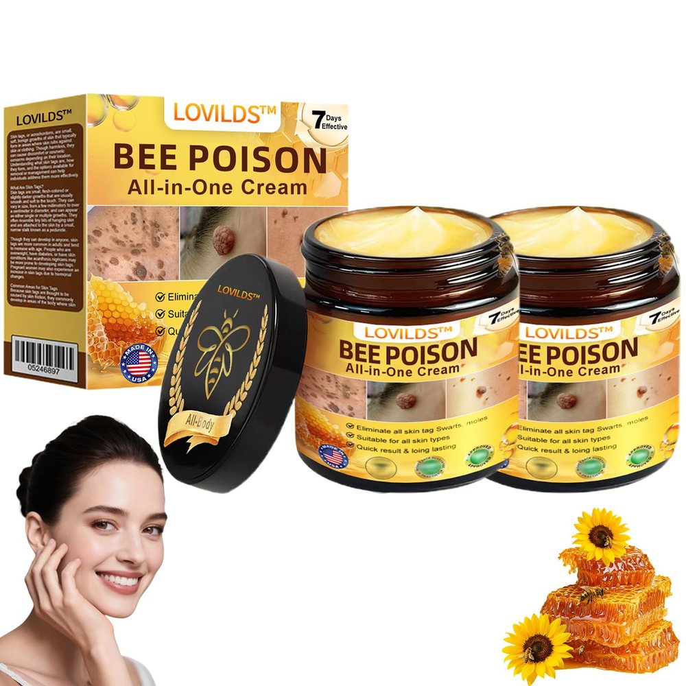 LOVILDS Bee Venom All-in-One Cream, 2025 New Professional Bee Venom Skin Treatment Cream, Moisturizing & Repair Reduces Blemishes, Natural Serum Suitable for All Skin Types (2PCS)