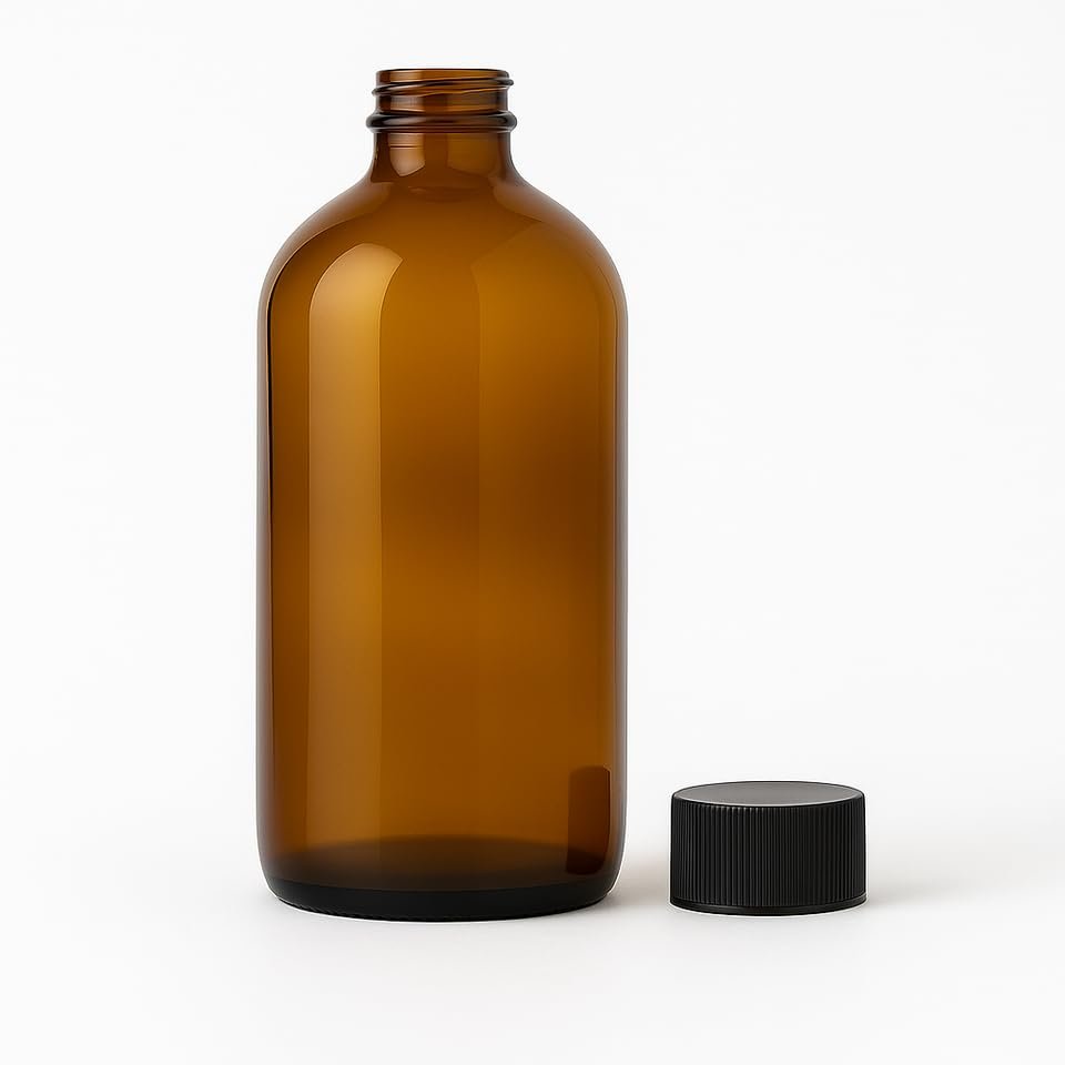 AFROCOSMETICS Amber Glass Bottles With Caps 16 Ounce (48)