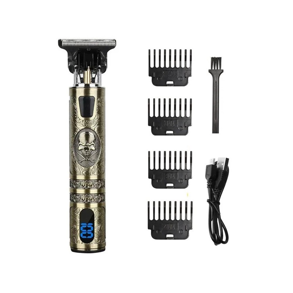 Digital Display Stainless Steel Cutter Head Professional T9 Hair Trimmer Metal Body Electric Shaver for Men Waterproof Wallpaper(Skeleton)