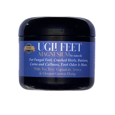 Ugli Feet + Magnesium by Naturulz with Tea Tree, Capsaicin & Arnica. Soothing Magnesium foot rub Magnesium-rich 'NO JUNK' formula For Leg Cramps, Restless muscles, Calluses & Itchy, Fungal Feet.