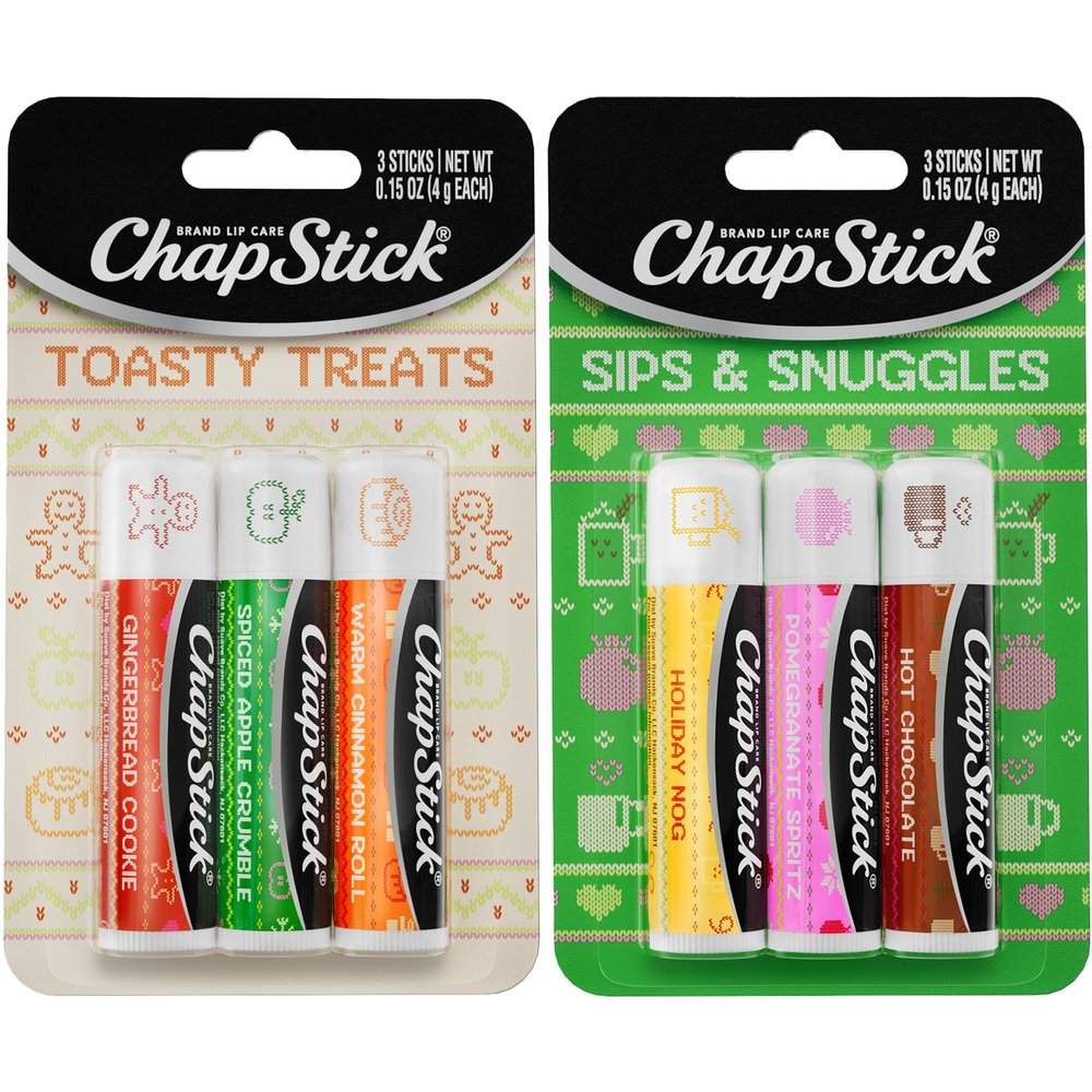 ChapStick Lip Balm, Holiday Variety Packs (6 Sticks)  Sips & Snuggles + Toasty Treats Flavored Lip Moisturizers, Stocking Stuffers, Gifts, 0.15 Oz Ea
