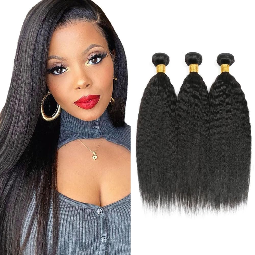 26 28 30 Inch Yaki Straight Bundles Human Hair 3 Bundles Brazilian Remy Hair 50 Grams/Bundle 10A Grade Unprocessed Virgin Hairs Kinky Straight Bundle Weaves Extensions for Black Women