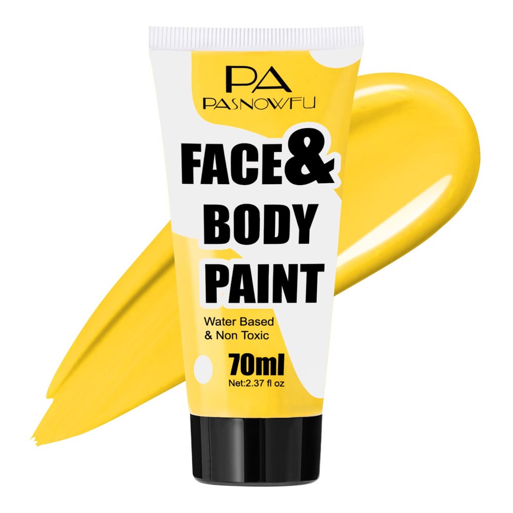 PASNOWFU Yellow Face Paint 70ml Large Tube, Water-Based Full Coverage Body Paint for Creative SFX Makeup, Non-Toxic Face Body Paint for Adults Halloween SFX Cosplay Makeup, Theater, Stage shows