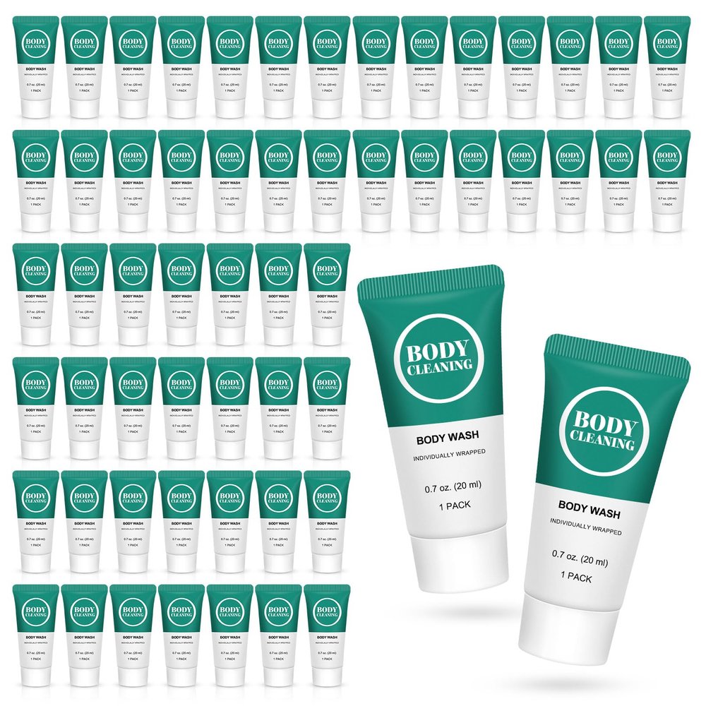 Travel Size Body Wash, Mini Shower Gel Set, 0.7 oz/20 ml Individually Wrapped Bulk Trial Sample Small Single Use Toiletries Amenities Kit for Men & Women for Hotel/Camping/Homeless (100 Pack)