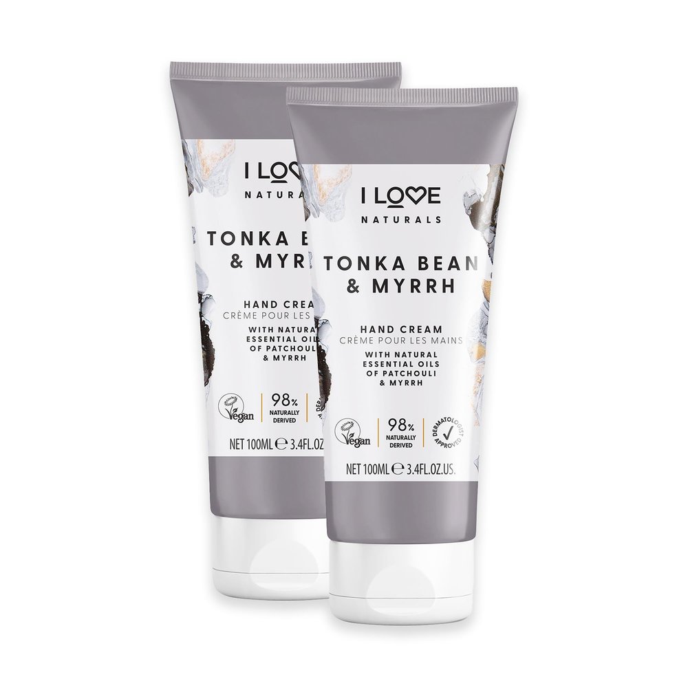 I LOVE Naturals Tonka Bean and Myrrh Hand Lotion - Hand Cream for Dry Skin - Moisturizing Lotion with Shea Butter, Coconut and Essential Oils - 2 pc