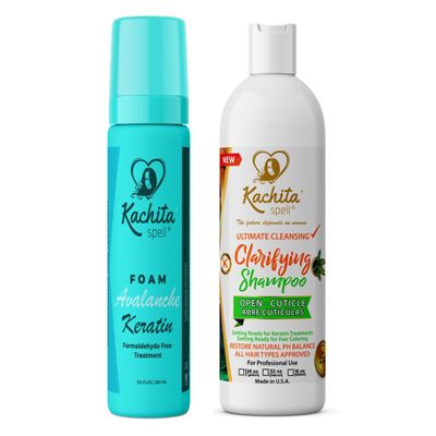 Kachita Spell Keratin Avalanche Foam Hair Straightening Treatment KIT Clarify, Formaldehyde-Free, Mousse Foam Type, Safe and Effective Hair Premanent Treatment