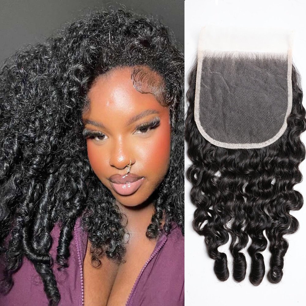 Burmese Curly Closure Human Hair 5x5 HD Lace Closure 100% Unprocessed 14A Raw Virgin Hair 3C4A Burmese Curly Human Hair with Spiral Curls Pre Plucked With Baby Hair Natural Black Color 18inch