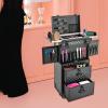 Cosmetology Case on Wheels, Rolling Makeup Train Case Nail Travel Case for Nail Tech, Professional Rolling Makeup Case with 2 Drawers, Lockable Makeup Train Case for Make Up Hairstylists Nail Tech view 3