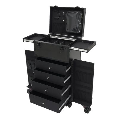 Cosmetology Case on Wheels, Rolling Makeup Train Case Nail Travel Case for Nail Tech, Professional Rolling Makeup Case with 4 Drawers, Lockable Makeup Train Case for Make Up Hairstylists Nail Tech