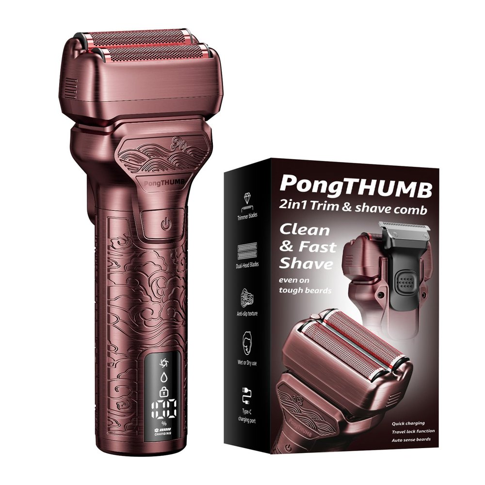 Men Electric Foil Shaver - Rechargeable Cordless Razor with Pop-Up Trimmer, LED Display & Premium Metal Handheld Body