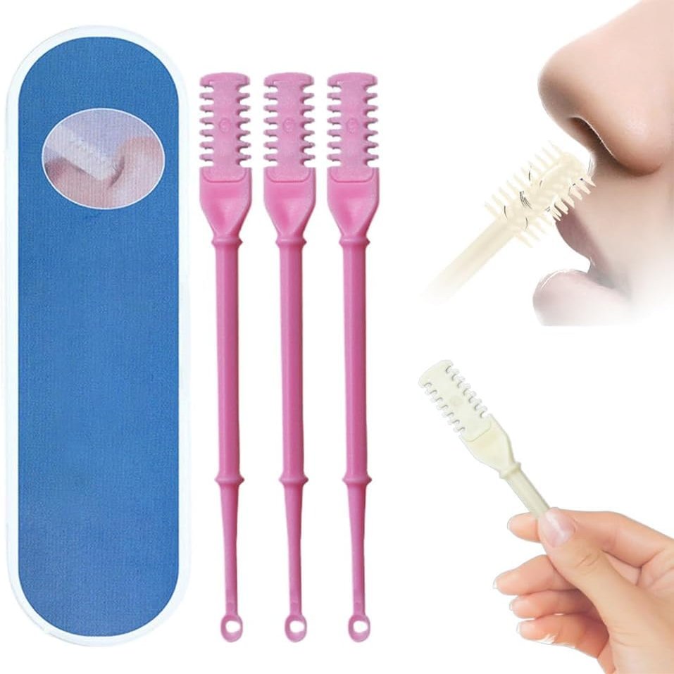 3PCS Nasal Hair Cutter,2026 New Manual 360 Rotating Nostril Hair Removal Tool Double Sided Nose Hair Blade,Nose Hair Trimmer with Ear Picker for Women Men Travel Essentials (Pink)