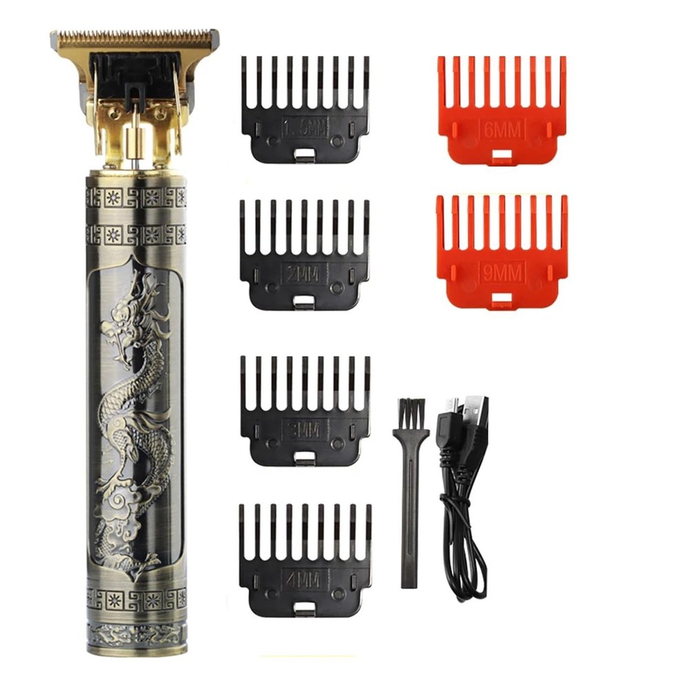 Electric Hair Cutting Machine Vintage T9 Clipper Hair Rechargeable Man Shaver Trimmer for Men's Barber Professional(Metal blackLCD)