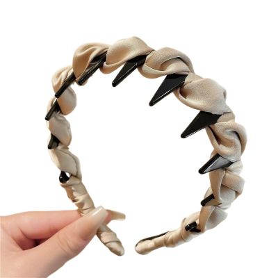 6 Pcs Vintage Fabric Wave Hairband For Ladies - Cute Solid Shade Non-slip Tooth-equipped Hair Hoop Accessory(B)