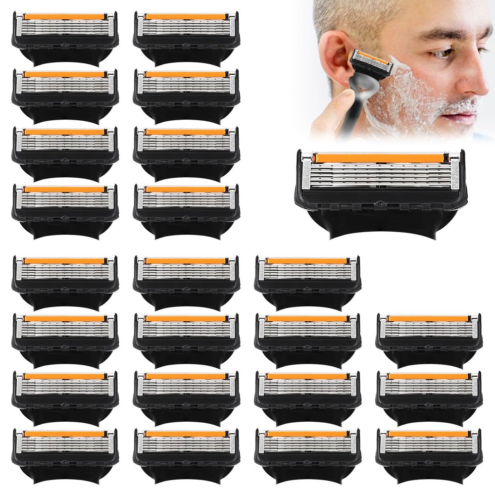24 Replacement Razor Blades for Men  Compatible with Gillette ProGlide &Razor Systems, 5-Blade Refills, Wet Shave, Value Pack, Smooth & Precise