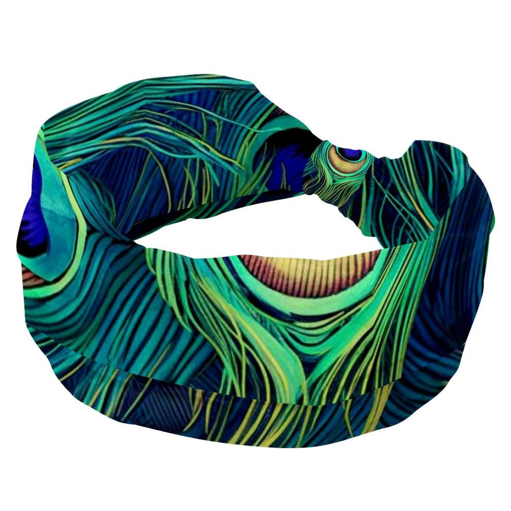 1 Pack Peacock Feathers-744 Elastic Soft Fabric Non-Slip Women's Fashion Headbands - Soft, Wide, and Stylish for All Occasions