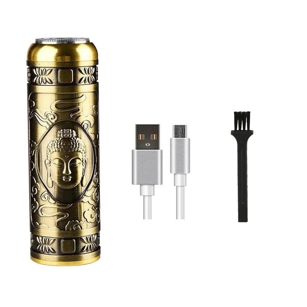 Electric Shaver Vintage Hair Trimmer USB Rechargeable Shaver Mens Professional Hair Clipper Beard Trimmer Machine Metal Razor(Metal Buddha)