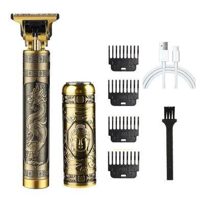 Vintage Rechargeable Shaver Beard Trimmer Machine Metal T9 Hair Trimmer Machine Mens Professional Electric Hair Clipper USB(Dragon and Buddha)