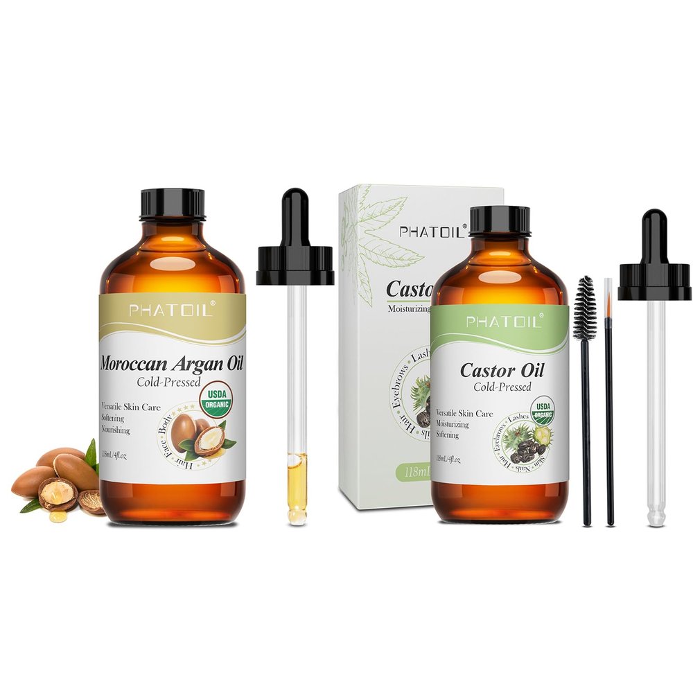 4 fl.oz Organic Castor Oil and Moroccan Argan Oil for Hair and Skin
