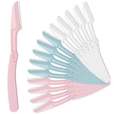 KFHENSOMR 15 Pcs Dermaplane Razor Folding Eyebrow Razors for Women Face Fuzz Remover Facial Hair Removal for Women and Men Travel Dermaplaning Beauty Tool - Green White Pink