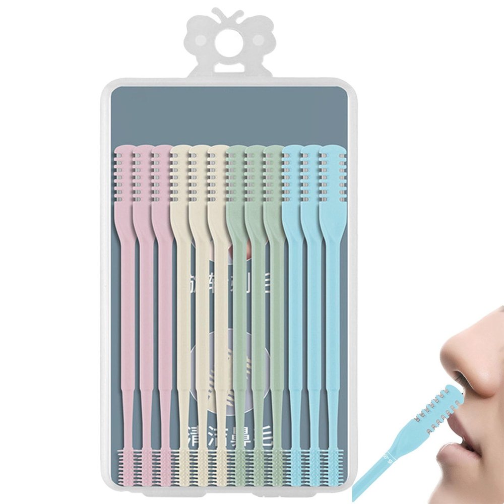 2-in-1 Nasal Hair Cutter for Women, Double-Sided Nose Hair Trimmer for Women Men, 360 Rotating Nose Trimmer Remover Tool with Ear Picker (12pcs,Mix)