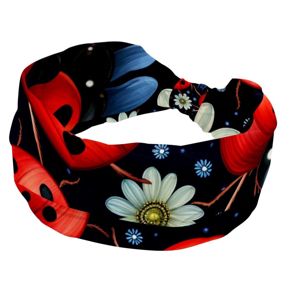 1 Pack Wide Headbands For Women Elastic Headband Red Art Seven Star Ladybug-277 Head Bands Women's Hair Band Turban Workout Soft Sweat Hairband Accessories