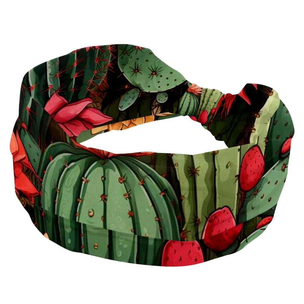 1 Pack Colored Cactus-384 Elastic Soft Fabric Non-Slip Women's Fashion Headbands - Soft, Wide, and Stylish for All Occasions
