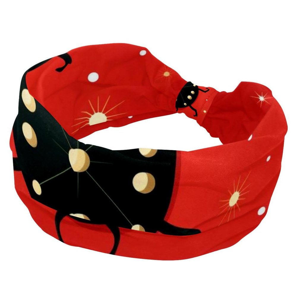 1 Pack Red Art Seven Star Ladybug-228 Elastic Soft Fabric Non-Slip Women's Fashion Headbands - Soft, Wide, and Stylish for All Occasions