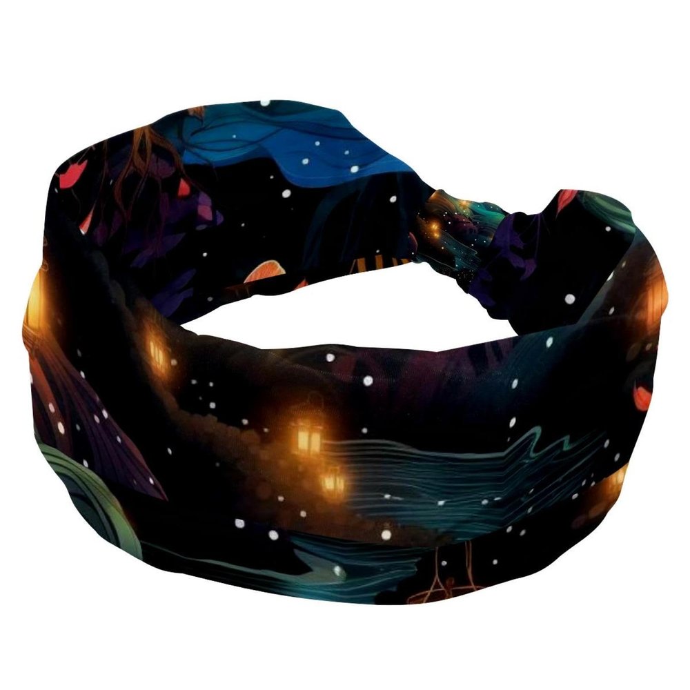 1 Pack Headbands for Women Non Slip Elastic Sports Hair Bands for Women, Soft Cloth Headband for Workout Yoga Fashion Hair Accessories,Fireflies at Night-2021