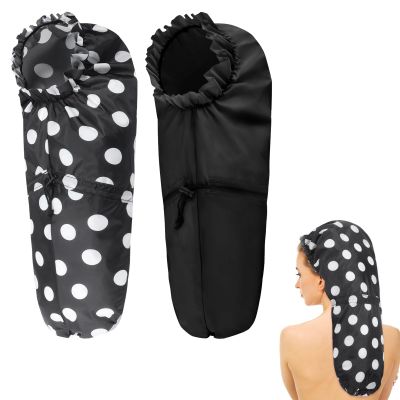 2 Pcs Large Shower Cap for Braids, Extra Long Shower Cap for Women Long Hair & Locs, Waterproof Hair Bonnets for Dreadlocks Drawstring Bath Caps for Women & Men (Polka Dots, Black)