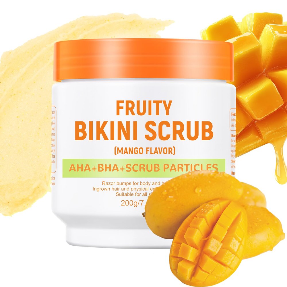 Bikini Area Exfoliator with Mango,Ingrown Hair & Razor Bump Scrub for Bikini,Underarm & Inner ThighSkin Smoothing,Moisturizing,Body Scrub For All the Skin (7.05oz)
