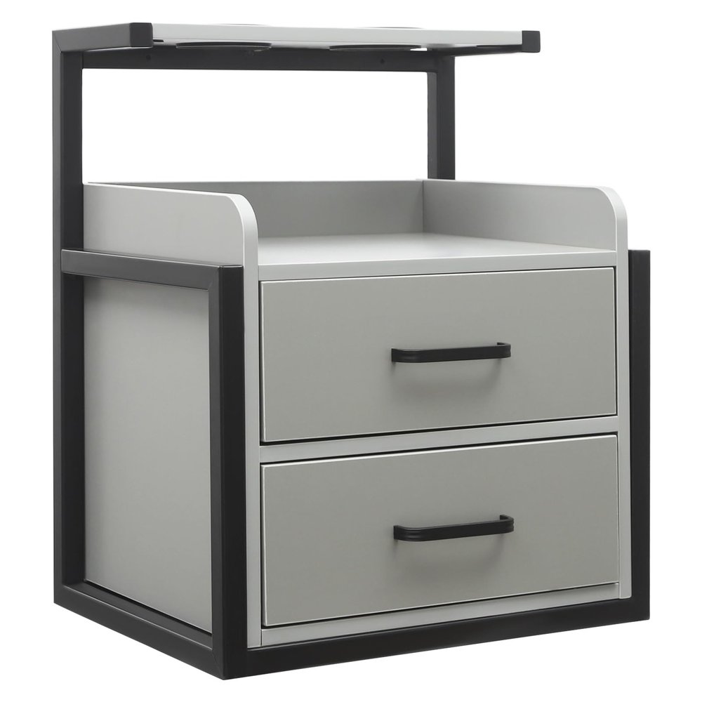 NeNchengLi Wall Mounted Salon Station, Black Grey Salon Wall Cabinet with Drawer, Hair Salon Station Cabinet with Hair Dryer Holes, Wall Mounted Storage Cabinet for Salon, Locker Room, Bathroom