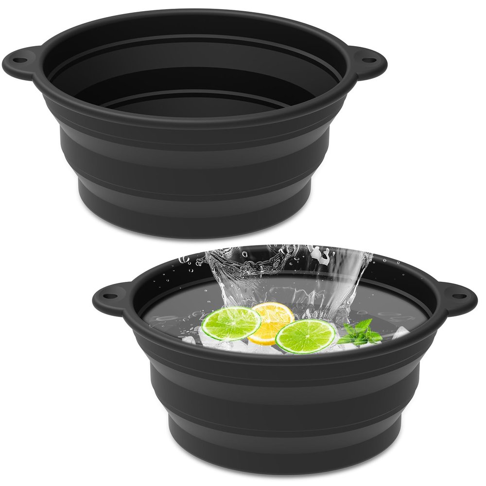2Pcs Face Bowl with Built-in Ice Tray Collapsible Silicone Facial Ice Bath Bowl for Cold Plunge Therapy, Skin Tightening & Acne Relief Portable Spa Tool for Home & Travel (Black)