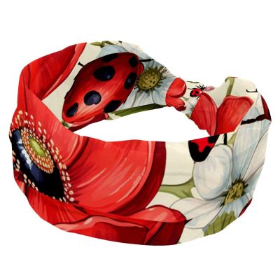 1 Pack Headbands for Women Non Slip Elastic Sports Hair Bands for Women, Soft Cloth Headband for Workout Yoga Fashion Hair Accessories,Red Art Seven Star Ladybug-308