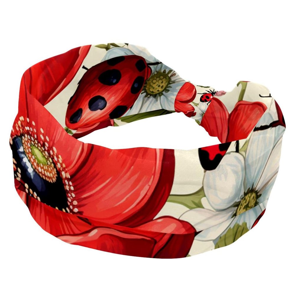 1 Pack Headbands for Women Non Slip Elastic Sports Hair Bands for Women, Soft Cloth Headband for Workout Yoga Fashion Hair Accessories,Red Art Seven Star Ladybug-308