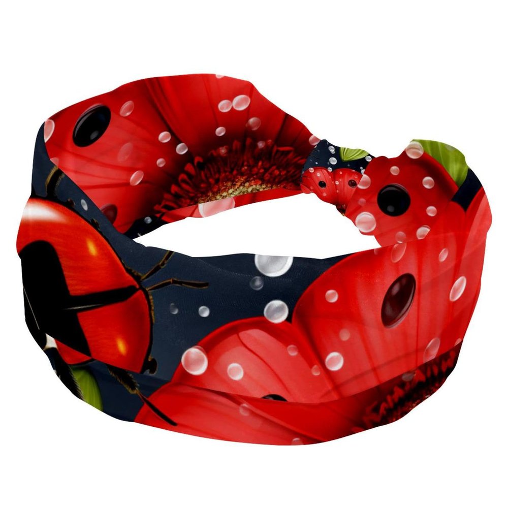 1 Pack Headbands for Women Non Slip Elastic Sports Hair Bands for Women, Soft Cloth Headband for Workout Yoga Fashion Hair Accessories,Red Art Seven Star Ladybug-341