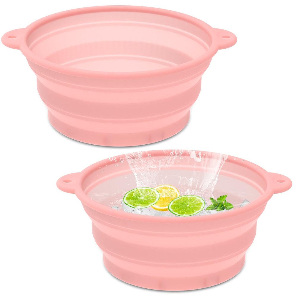 2Pcs Face Bowl with Built-in Ice Tray  Collapsible Silicone Facial Ice Bath Bowl for Cold Plunge Therapy, Skin Tightening & Acne Relief  Portable Spa Tool for Home & Travel (Pink)