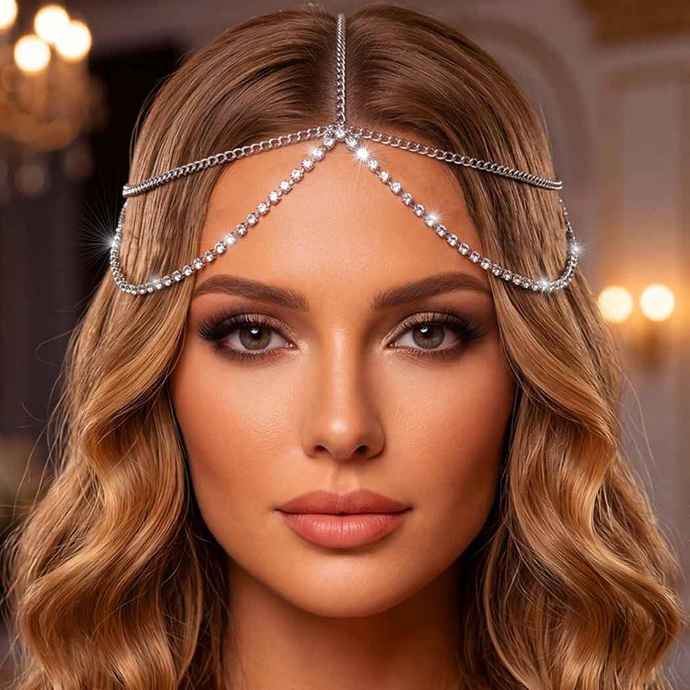 Aukmla Silver Head Chain Layered Headpiece Festival Hair Accessires for Women (Silver, One Size)