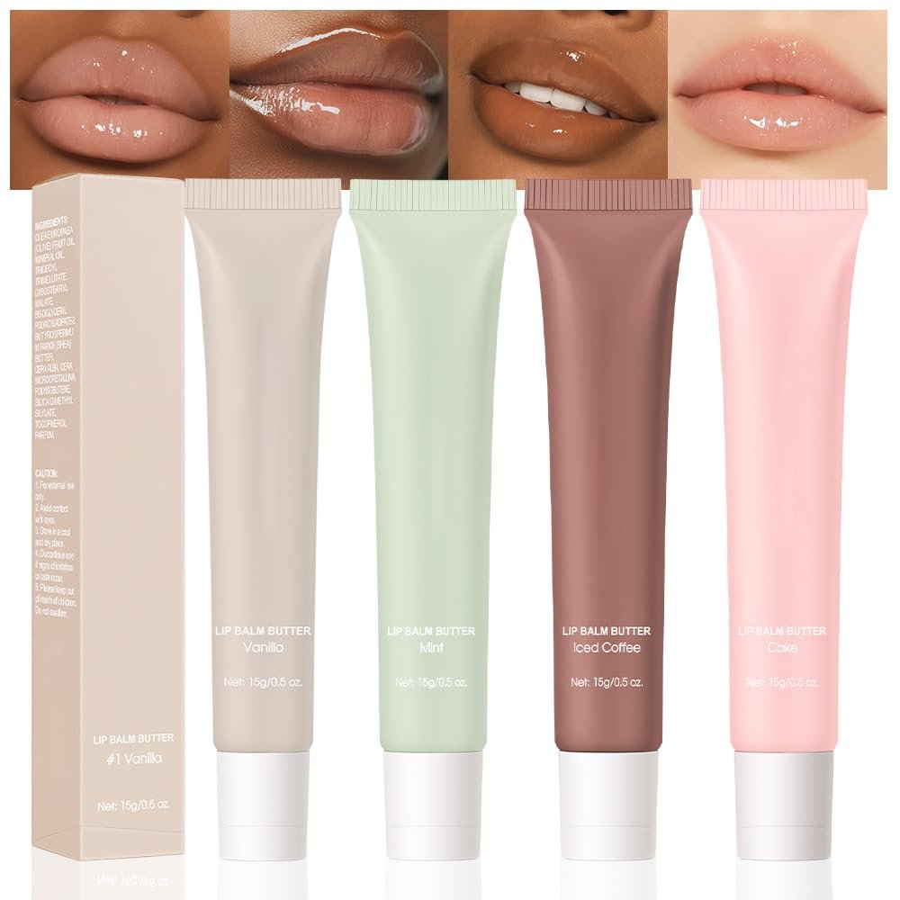 4 Pcs Summer Special Lip Butter Lip Balm, Ultra-Hydrating Natural Vegan Lip Balm, Sheer-Tinted Shine & Hydration Lip Care, Soothes & Softens Dry Lips Skincare, Blsamo labial hidratante (#1+2#+3#+4#)