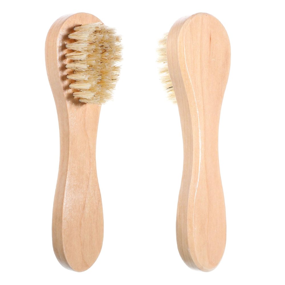 2 Pcs Dry Brush for Face, Natural Bristles Facial Exfoliating Brush with Wooden Handle Mini Face Cleansing Brushes for Women Men