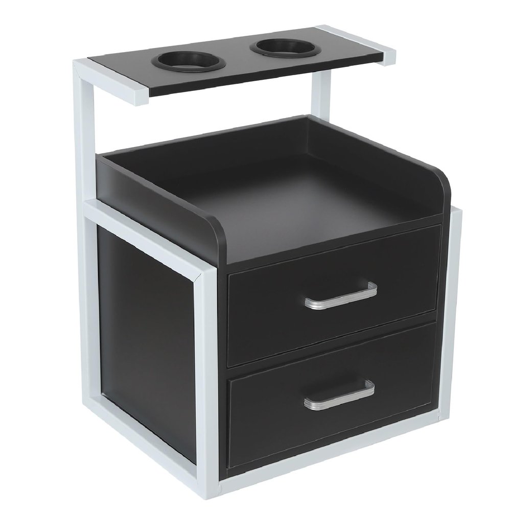NeNchengLi Wall Mounted Salon Station Black Silver Salon Wall Cabinet with Drawer, Hair Salon Station Cabinet with Hair Dryer Holes, Wall Mounted Storage Cabinet for Salon, Locker Room, Bathroom