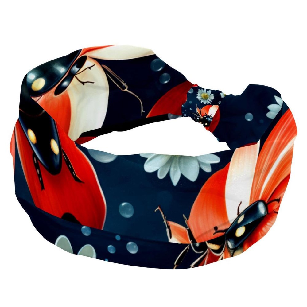 1 Pack Headbands for Women Non Slip Elastic Sports Hair Bands for Women, Soft Cloth Headband for Workout Yoga Fashion Hair Accessories,Red Art Seven Star Ladybug-281