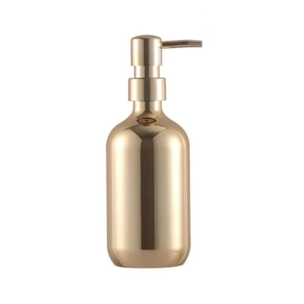 Easy to Press Type Shampoo Bottle Refillable Rustproof Soap Dispenser Simple Electroplated Empty Pump Jar Countertop (Gold 500ml)