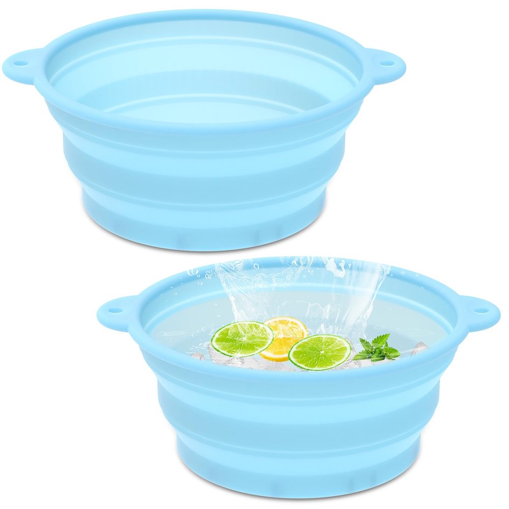 2Pcs Face Bowl with Built-in Ice Tray  Collapsible Silicone Facial Ice Bath Bowl for Cold Plunge Therapy, Skin Tightening & Acne Relief  Portable Spa Tool for Home & Travel (Blue)