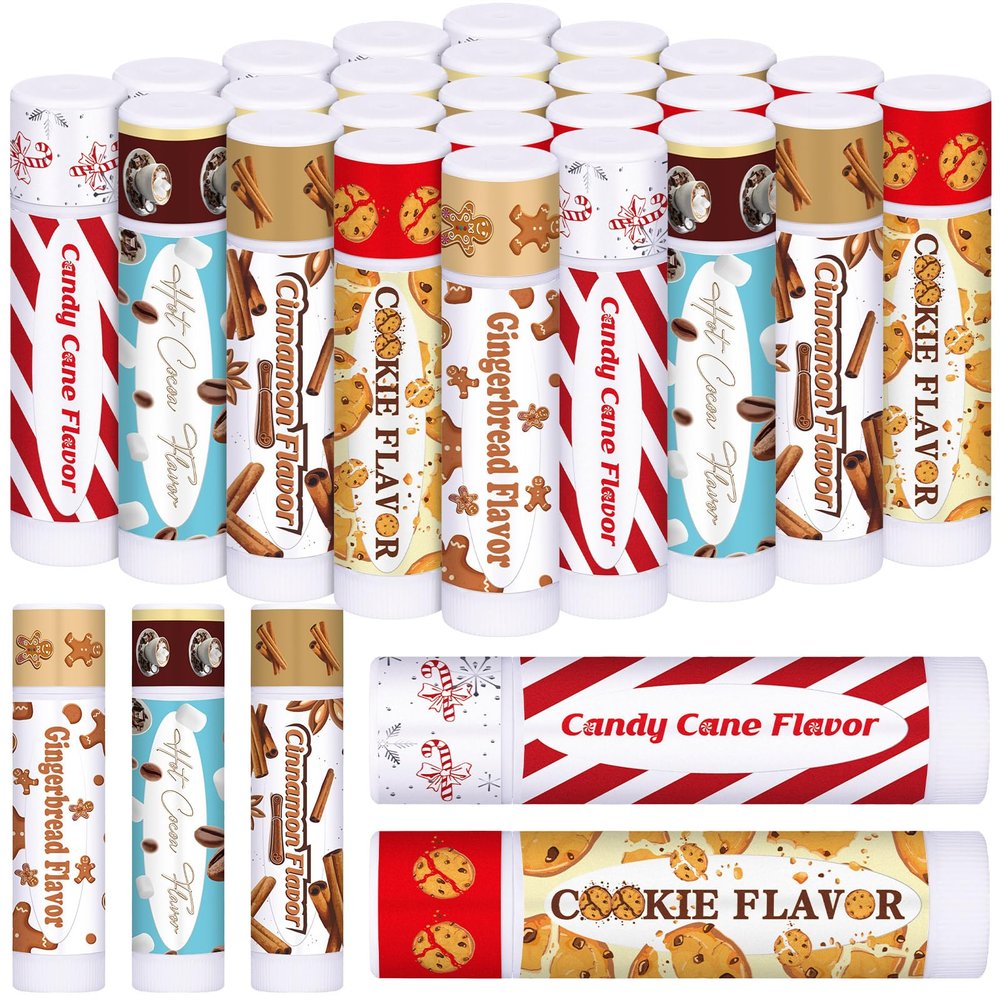 150 Pcs Christmas Lip Balms Bulk Peppermint Candy Cane Gingerbread Hot Cocoa Gifts Cookie Cinnamon Flavor Lip Balm Party Favor Xmas Stocking Stuffers Christmas Bulk Gifts for Coworker Staff Employee