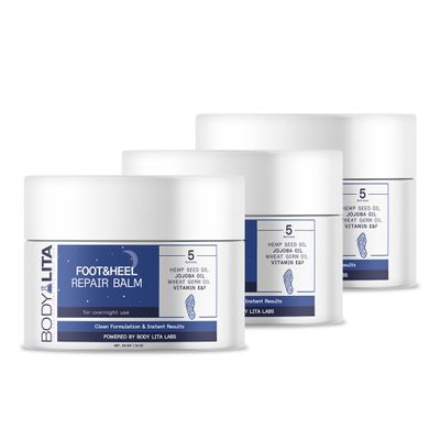 BodyLita Foot & Heel Repair Balm, Heel Balm for Dry Cracked Feet, Exfoliator and Moisturizer for Dry Skin, 1.76 Oz (3)