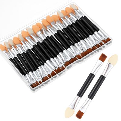 30 PCS Eyeshadow Applicators Disposable Dual Sides Makeup Brush, 2.95 inch Double Head Eyeshadow Applicators, Black Eyeshadows Brush with Soft Sponge Head and Container for Women