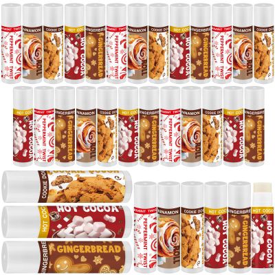 25 Pcs Christmas Lip Balms Bulk Peppermint Candy Cane Gingerbread Hot Cocoa Gifts Cookie Cinnamon Flavor Lip Balm Party Favor Xmas Stocking Stuffers Christmas Bulk Gifts for Coworker Staff Employee