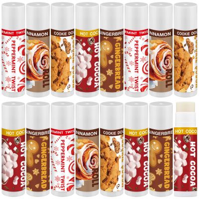 15 Pcs Christmas Lip Balms Bulk Peppermint Candy Cane Gingerbread Hot Cocoa Gifts Cookie Cinnamon Flavor Lip Balm Party Favor Xmas Stocking Stuffers Christmas Bulk Gifts for Coworker Staff Employee