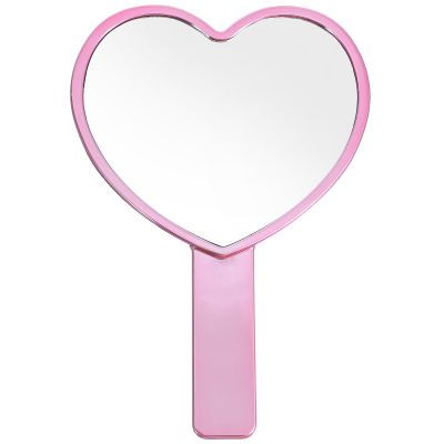 1 PCS Heart Shaped Hand Held Mirrors with Handle, Small Water Ripples Handheld Mirror, Cute Single-Sided Magnifying Makeup Lash Mirror with Handle for Makeup Travel Men & Women (Pink, 4 x 7 Inches)